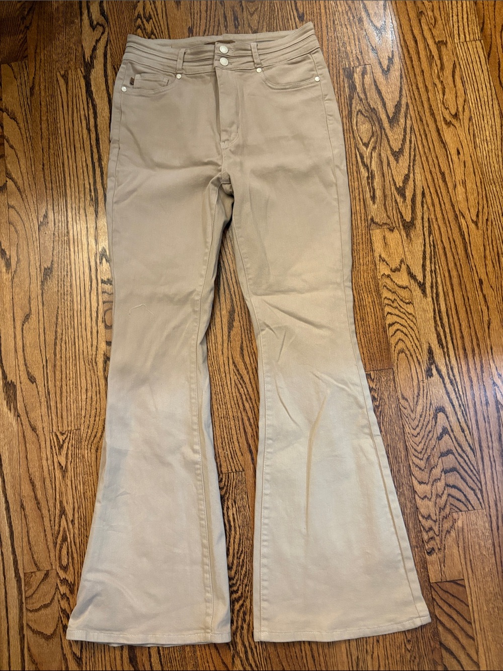 Judy Blue Garment Dyed Beige Denim with Leather Logo Patch